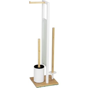 WENKO Стоманена поставка за тоалетна хартия стойка с четка в бял и естествен цвят Rivalta - Wenko (26214100)