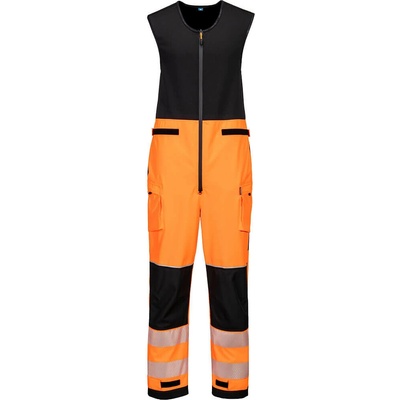 Portwest T150 PW3 Hi-Vis Salopettes Nepremokavé reflexné nohavice na traky oranžová/čierna