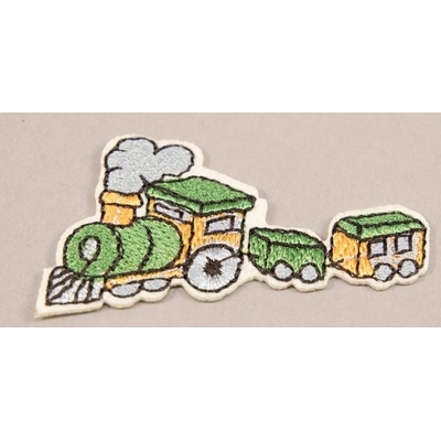 Nažehľovacia záplata - vláčik s vagónikom - rozmer 6 cm x 3,4 cm - zelená, červená, modrá zelená_CEZ2493
