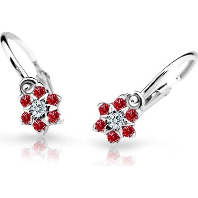 Danfil dětské náušnice kytičky C2152 z bílého zlata s kamínky Ruby Dark zapínání brizura