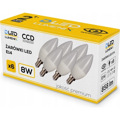 DLED LED žárovky E14 8W 230V bílé teplé 6 ks