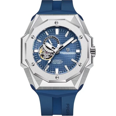 Pagani design Мъжки часовник Pagani Design Javelot, Автоматичен, Силикон, Син / Сребрист (PD-YS010LINEBLUE-SILV)