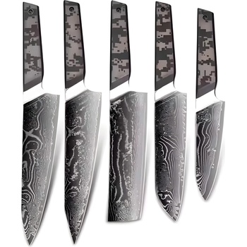 HARAHU Комплект кухненски ножове дамаск ta-37579 - черен / сив kp37579 (ta-37579)