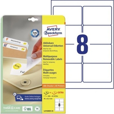Avery Zweckform Etikety A4 bílé 96 x 63,5 mm snímatelné L4745REV-25