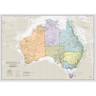 Maps International Austrálie - nástěnná mapa 60 x 42 cm Varianta: bez rámu v tubusu, Provedení: laminovaná mapa v lištách