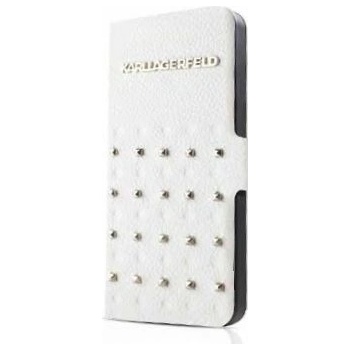 Pouzdro Karl Lagerfeld Trendy iPhone 5/5S SE - otevírací s cvočky bílé