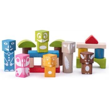 Woodyland Дървени кубчета цветни с печат 26 бр. - 3, 3 см