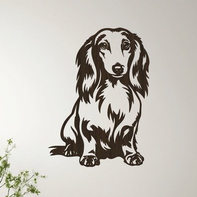 dřevo života Dřevěný obraz Dlouhosrstého jezevčíka Rozměry (cm): 43x60, Zvolte barvu dekoru: Wenge