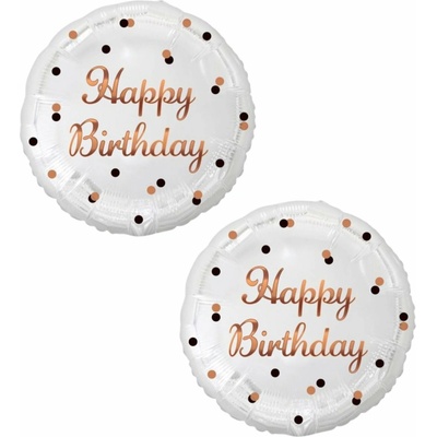 Balón fóliový 45 cm Happy Birthday bílý zlatý nápis