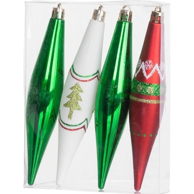 MagicHome Vánoční ozdoba 4 ks červeno-zelená s ozdobou na vánoční stromek 3x15 cm