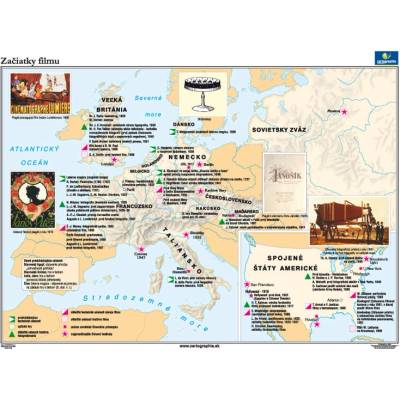 Cartographia Začiatky filmu - mapa (160x120 cm), nástenná, fóliovaná, lištovaná