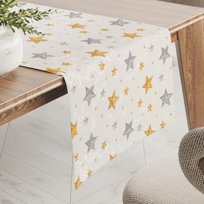 Biante Luxusný vianočný behúň Parma PM-139 Strieborno-zlaté hviezdičky na strieborno-krémovom 45x140 cm