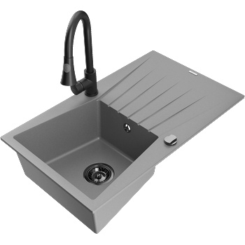 Mexen Cesar мивка от гранит с 1 отделение с отцедник и кухненски смесител Elia, сив - 6514-71-670101-70-B (6514-71-670101-70-B)