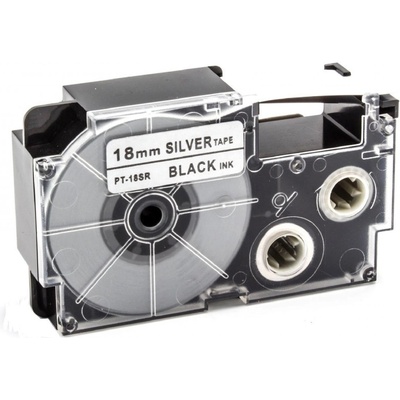 Compatible Съвместима лента с Casio XR-18SR1 18mm x 8m черен печат / сребърен фон (XR18SR)