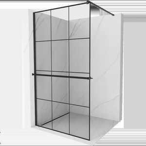 Mexen Kioto+ панел за душ с рафт Walk-in 100 x 200 см, черна решетка, черен - 800-100-121-70-77 (800-100-121-70-77)
