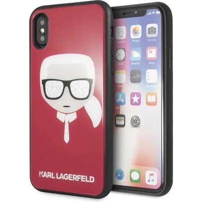 KARL LAGERFELD Емблематичен калъф с блясък на Карл Лагерфелд за iPhone X / Xs - червен (3700740444818)