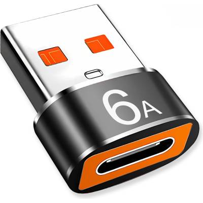 Techsuit - Премиум OTG адаптер HyperPort (A4) - Type-C към USB, 5Gbps, 6A, 120W, конвертор за телефон - черен / оранжев