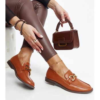 Gemre Brown moccasins with a buckle Lea hnědá žlutá