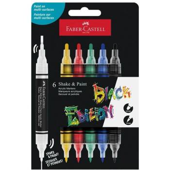 Faber-Castell Акрилен маркер Black Edition, 6 базови цвята (1010160430)