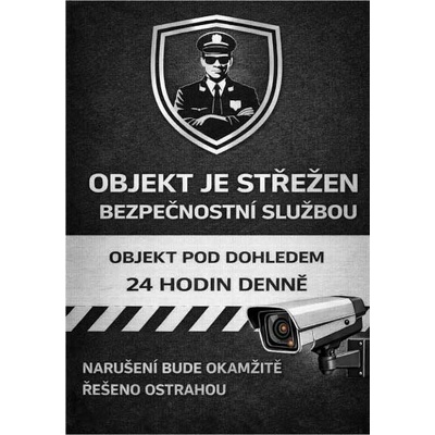 ⚠️ Cedule Objekt je střežen bezpečnostní službou (na výšku) - A5 - 15x21 cm / Plast tl. 3 mm