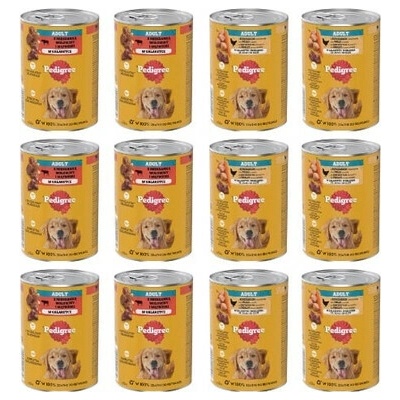 Pedigre Adult Mix chutí kuracie mäso s mrkvou a hovädzie mäso s pečeňou v želé 12 x 400 g