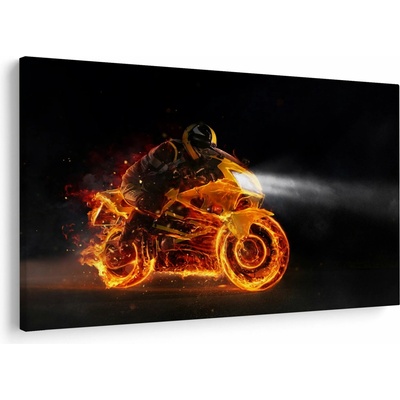 Obraz - Motorkář s plameny, jednodílný 120x80 cm