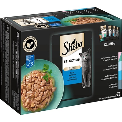 Sheba Selection in Sauce losos a treska tmavá, bílá ryba, mořská ryba, treska obecná 12 x 85 g