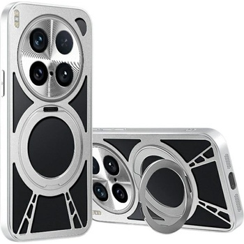 vivo X200 Ultra 5G Калъф с Магнитна Стойка и Отворен Дизайн за Охлаждане - Черен / Сребрист + Скрийн Протектор