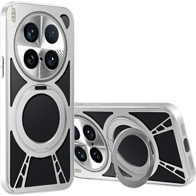 vivo X200 Ultra 5G Калъф с Магнитна Стойка и Отворен Дизайн за Охлаждане - Черен / Сребрист + Скрийн Протектор