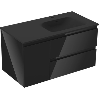 Orio шкаф за баня 90 см с мивка Vela дясна, 2S, 1D, черен гланц/черен мат - 91A13-09047-3-BBFFF70-W23P71 (91A13-09047-3-BBFFF70-W23P71)