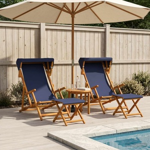 vidaXL Шезлонг 4 pcs 3 позиция Плътно евкалиптово дърво Синьо (3407797)