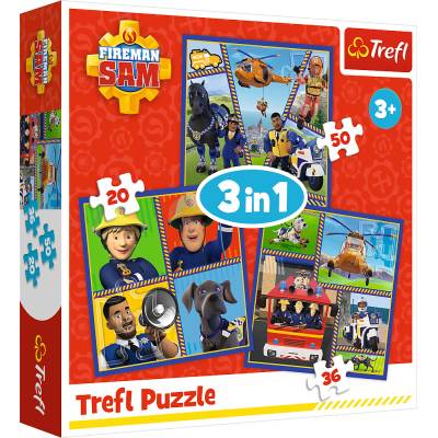 Trefl - Puzzle 3v1 Fireman Sam Day - 1 - 39 piese