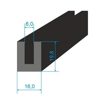 00535067 Pryžový profil tvaru "U", 19,8x16/6mm, 70°Sh, EPDM, -40°C/+100°C, černý | Zboží Auto