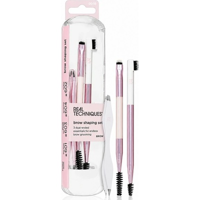 Real Techniques Brow Shaping Set sada kartáček na obočí RT 601 + plochý štětec RT 602 + kartáček na úpravu obočí RT 603 + plochý kartáček RT 604 + pinzeta