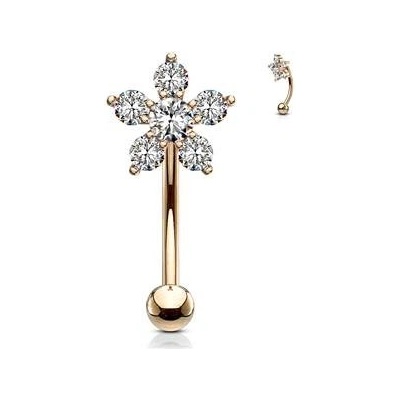Šperky4U zlacený piercing do obočí kytička čiré zirkony OB0007-RD