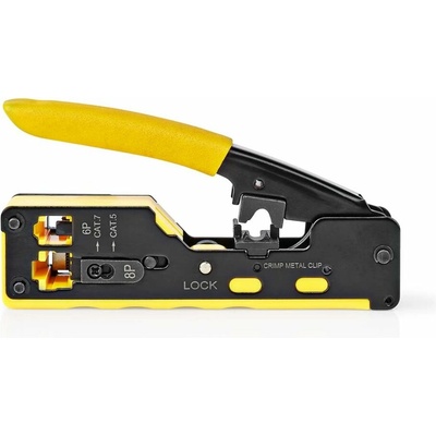 NEDIS krimpovací kleště/ CAT5/ CAT5e/ CAT6/ CAT6a/ CAT7/ RJ12/ RJ45/ odizolování/ řezání/ guma/ocel/ černo-žluté – Zboží Mobilmania