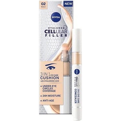 Nivea Hyaluron Cellular Filler 3in1 Eye Care Cushion tónovací oční krém v houbičce 02 Medium 4 ml