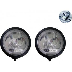 Комплект 2 Броя Халоген, Фар, Ø 225мм, 12V 24V, Крушка H1 + 6 LED ЛЕД Диода, E-Mark, За Камион, Трактор, Багер, Земеделс