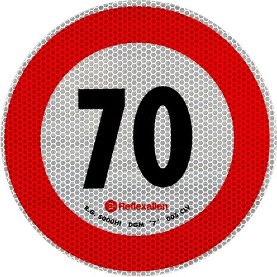 Reflexní nálepka LAMP s omezením rychlosti 70 km/h, značka B-33