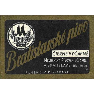Ceduľa Bratislavské Pivo - Čierne Výčapné