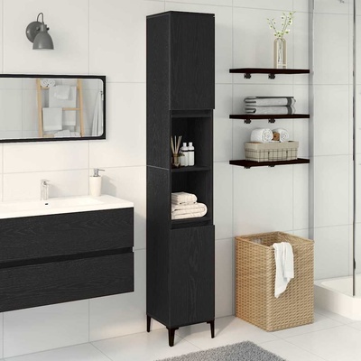 vidaXL Шкаф за баня с рафт Черния дъб 30 x 30 x 190 см Инженерно дърво (862806)