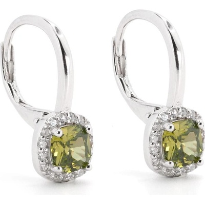 Rafity stříbrné náušnice s chrysolitem a zirkony E0094KL-0503