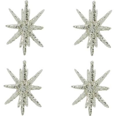 House Doctor Vánoční ozdoba Spike Small Silver Glitter set 4 ks, stříbrná barva, sklo