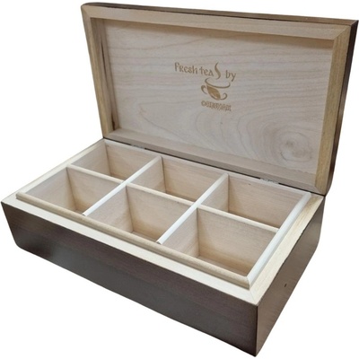 Дървена кутия за чай с 6 отделения и избор между 2 цвята