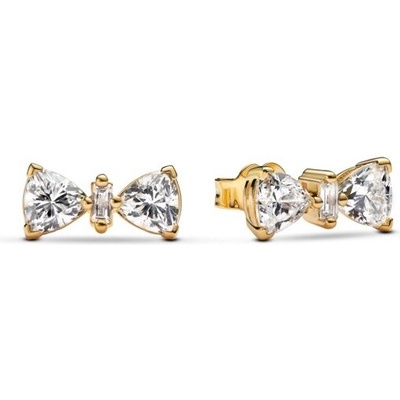 Pandora Třpytivé pozlacené náušnice mašličky Timeless Shine 263507C01