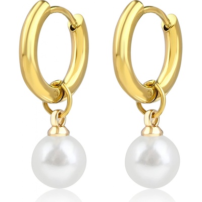Meucci Pozlacené visací ocelové náušnice s perlou DE517