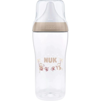 Nuk Шише със силиконов биберон NUK Perfect Match - 360 ml, размер XL, 6м+, Маймуна, бежово (10217001)