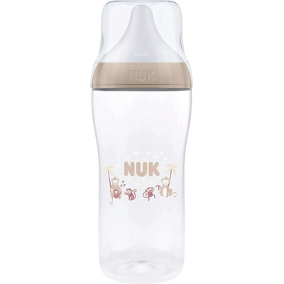 Nuk Шише със силиконов биберон NUK Perfect Match - 360 ml, размер XL, 6м+, Маймуна, бежово (10217001)