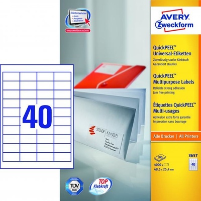 Etikety univerzálne 48,5x25,4mm Avery A4 100 hárkov
