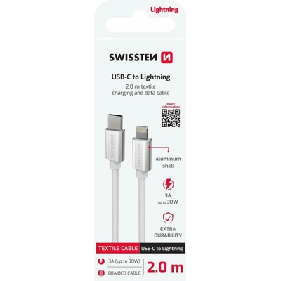 Swissten 71529202 Textile USB-C / Lightning 2m stříbrný